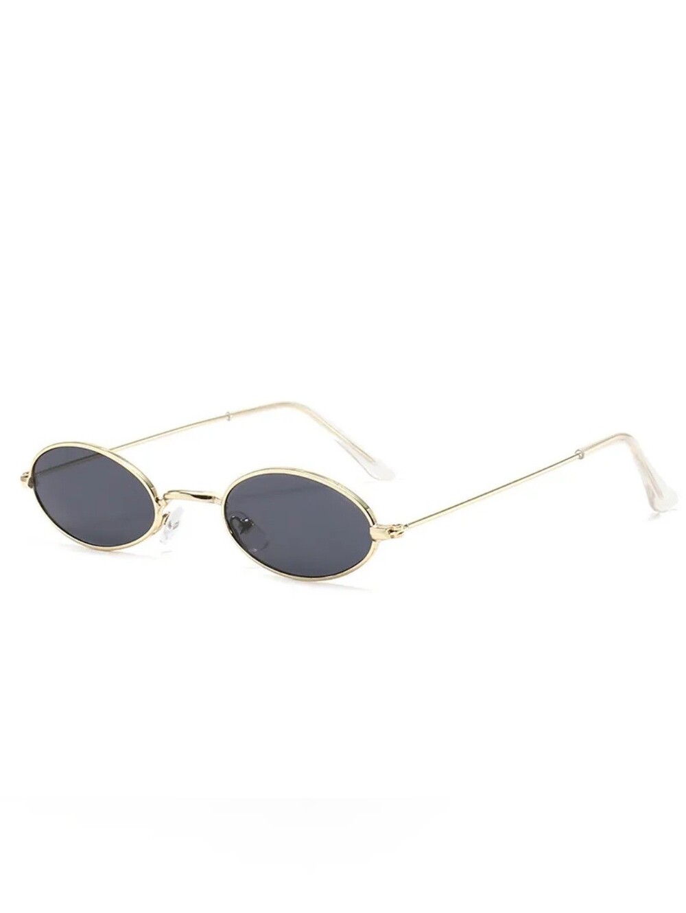 Gold Frame Oval Sunglasses with Black Lenses